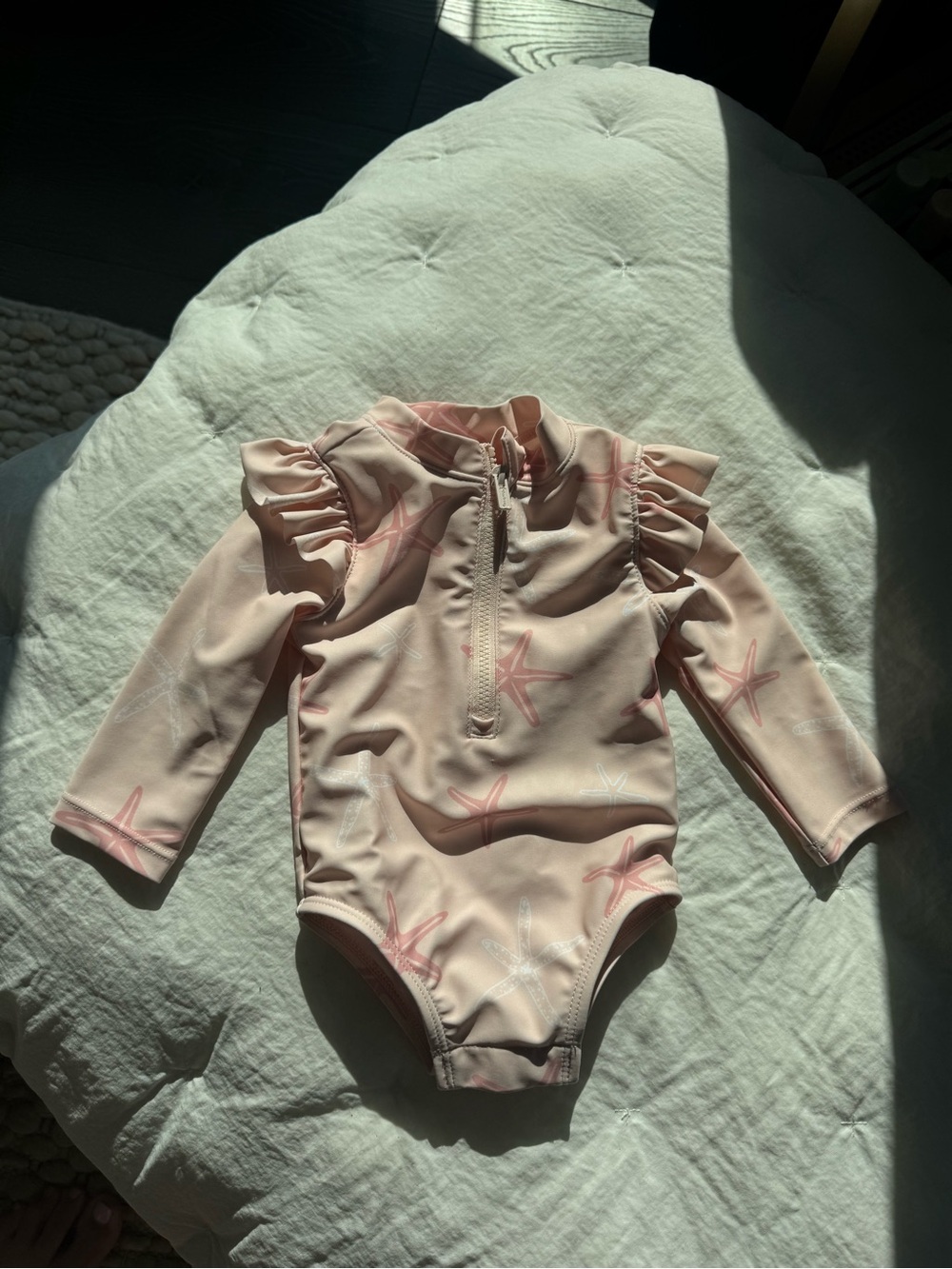 Gerber Pink Long-Sleeve One-Piece Swimsuit with Starfish Print